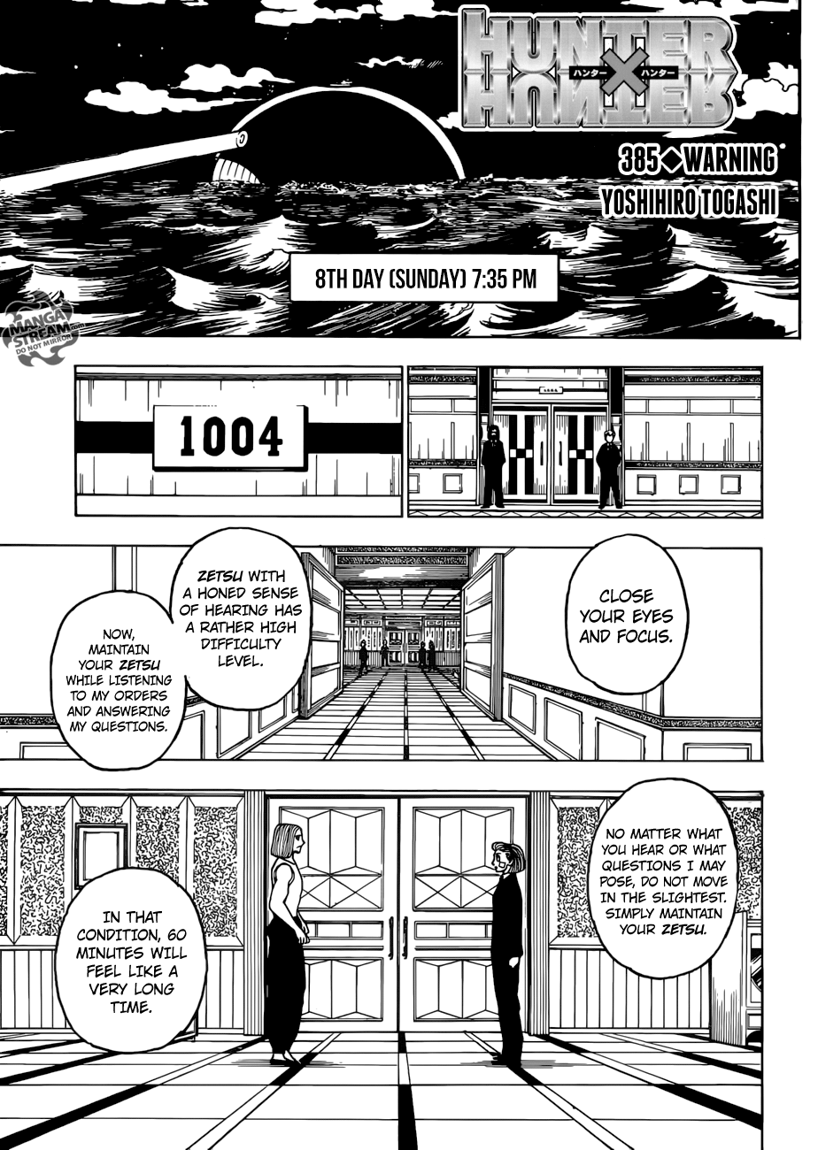 Hunter x Hunter Manga Chapter 385 page 1 - Warning