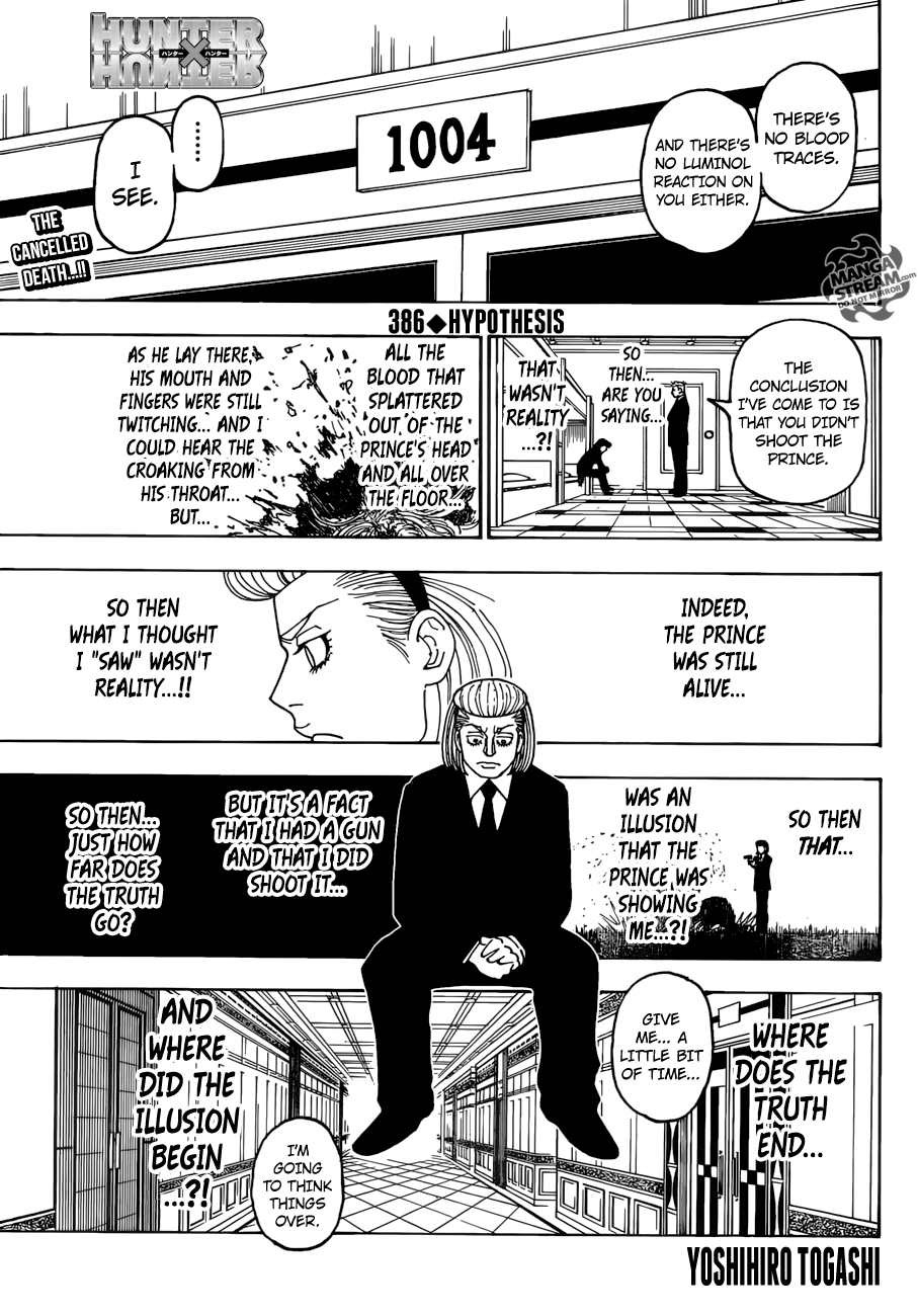 Hunter x Hunter Manga Chapter 386 page 1 - Hypothesis