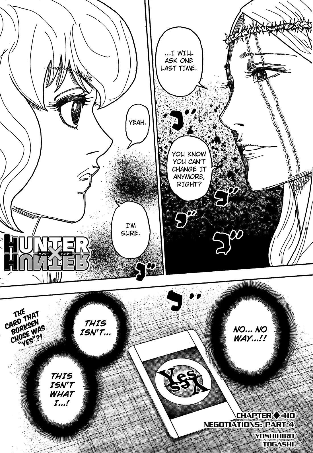 Hunter x Hunter Manga Chapter 410 page 1 - Negotiation: Part 4
